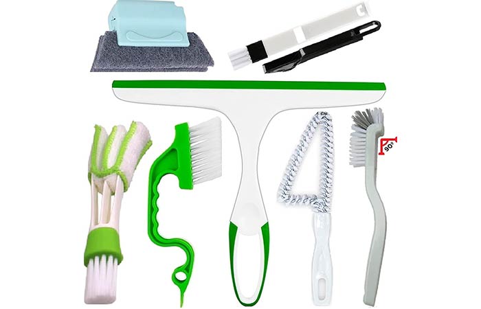 Shower door track cleaning kit-brushes- squegee