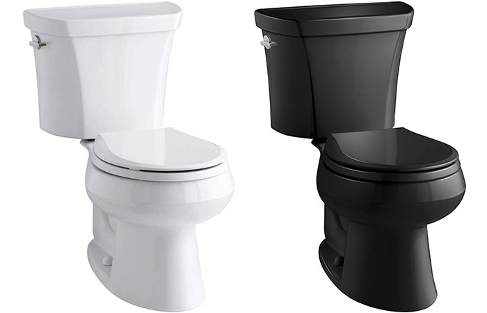 KOHLER K-3989-7 Wellworth Highline Two-Piece Dual-Flush Elongated Toilet with Class Five Flush System and Left-Hand Trip Lever Black 